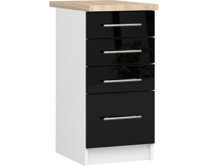 Kuchyňská skříňka Olivie S 40 cm 4S bílá/černý lesk/dub sonoma