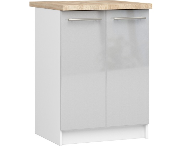 Kuchyňská skříňka Olivie S 60 cm 2D bílá/metalický lesk/dub sonoma
