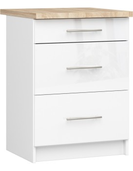 Kuchyňská skříňka Olivie S 60 cm 3S bílá/bílý lesk/dub sonoma