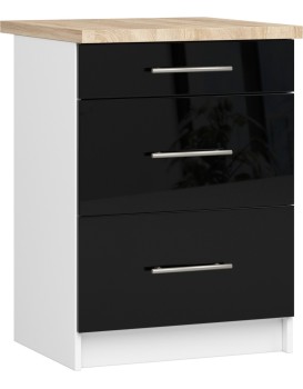 Kuchyňská skříňka Olivie S 60 cm 3S bílá/černý lesk/dub sonoma
