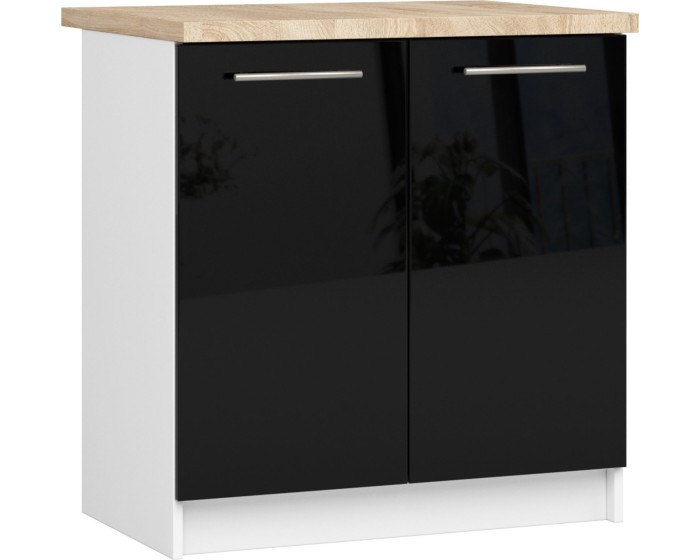 Kuchyňská skříňka Olivie S 80 cm 2D bílá/černý lesk/dub sonoma