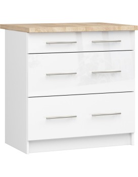 Kuchyňská skříňka Olivie S 80 cm 3S bílá/bílý lesk/dub sonoma
