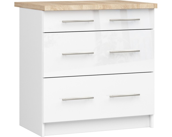 Kuchyňská skříňka Olivie S 80 cm 3S bílá/bílý lesk/dub sonoma