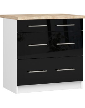 Kuchyňská skříňka Olivie S 80 cm 3S bílá/černý lesk/dub sonoma