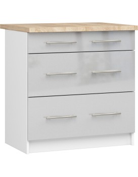 Kuchyňská skříňka Olivie S 80 cm 3S bílá/metalický lesk/dub sonoma