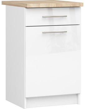 Kuchyňská skříňka Olivie S 50 cm 1D 1S bílá/bílý lesk/dub sonoma