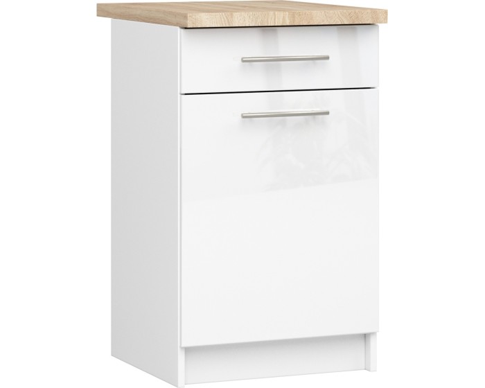 Kuchyňská skříňka Olivie S 50 cm 1D 1S bílá/bílý lesk/dub sonoma