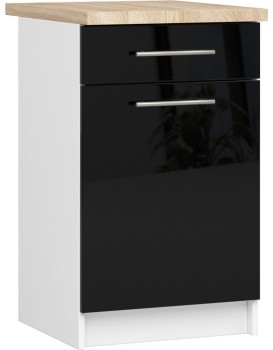 Kuchyňská skříňka Olivie S 50 cm 1D 1S bílá/černý lesk/dub sonoma