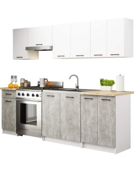 Kuchyňská linka Olivie 2,4 m bílá/beton/dub sonoma
