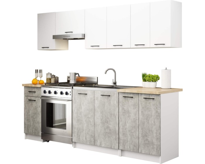 Kuchyňská linka Olivie 2,4 m bílá/beton/dub sonoma