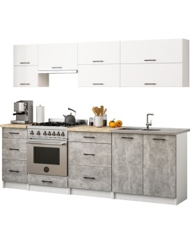 Kuchyňská linka Olivie G2 2,4 m bílá/beton/dub sonoma