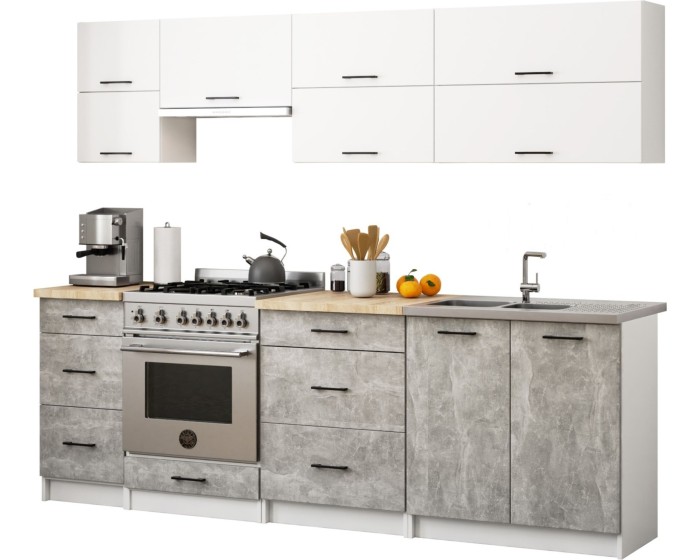 Kuchyňská linka Olivie G2 2,4 m bílá/beton/dub sonoma