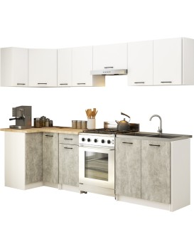 Kuchyňská linka Olivie 3 m bílá/beton/dub sonoma
