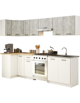Kuchyňská linka Olivie 3 m beton/bílá/dub sonoma