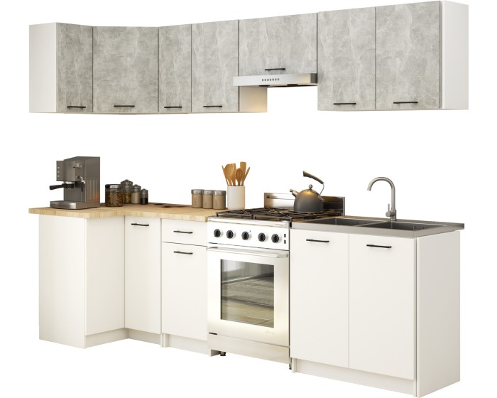 Kuchyňská linka Olivie 3 m beton/bílá/dub sonoma