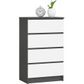 Komoda Kuba 60 cm - 4 šuplíky grafit/bílá