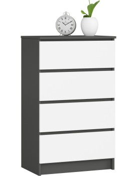 Komoda Kuba 60 cm - 4 šuplíky grafit/bílá