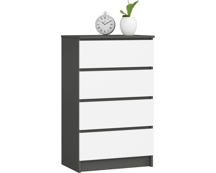 Komoda Kuba 60 cm - 4 šuplíky grafit/bílá