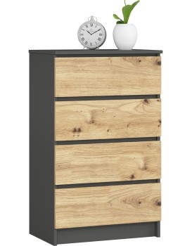 Komoda Kuba 60 cm - 4 šuplíky grafit/dub artisan