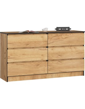 Komoda Kuba 140 cm 6 šuplíků dub craft zlatý
