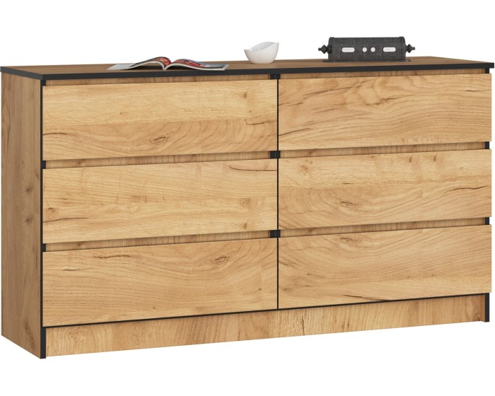 Komoda Kuba 140 cm 6 šuplíků dub craft zlatý