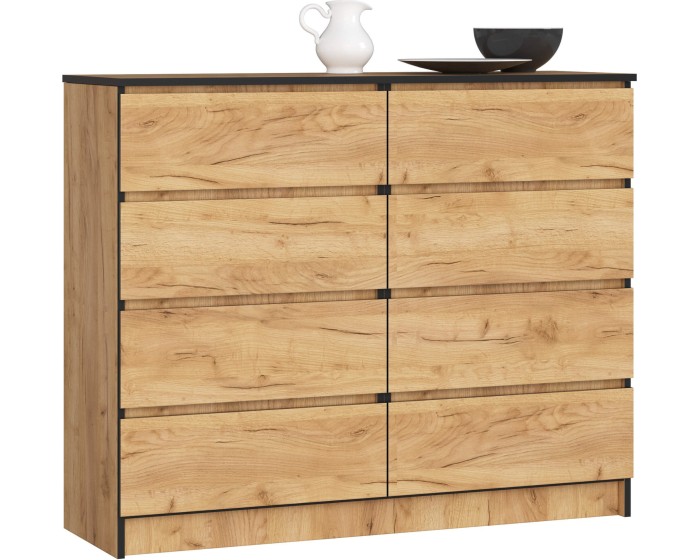Komoda Kuba 120 cm 8 zásuvek dub craft zlatý