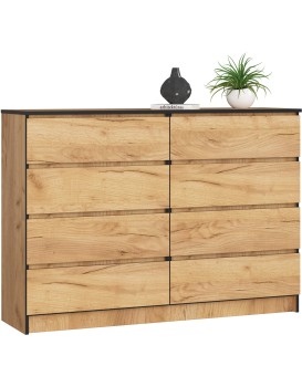 Komoda Kuba 140 cm 8 šuplíků dub craft zlatý
