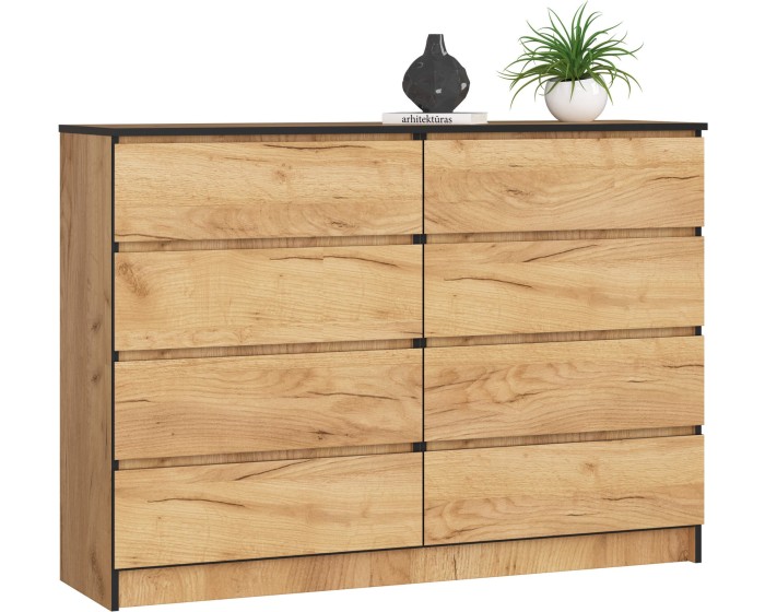 Komoda Kuba 140 cm 8 šuplíků dub craft zlatý