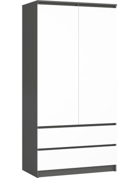 Šatní skříň CLP S 90 cm 2 dveře 2 zásuvky grafitově šedá/bílá