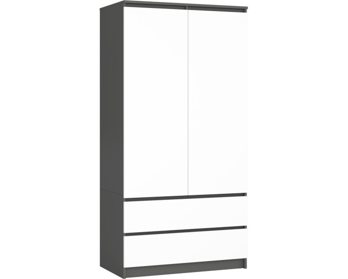 Šatní skříň CLP S 90 cm 2 dveře 2 zásuvky grafitově šedá/bílá