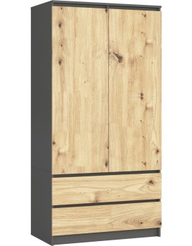 Skříň CLP S 90 cm 2 dveře 2 zásuvky grafitově šedá/dub artisan