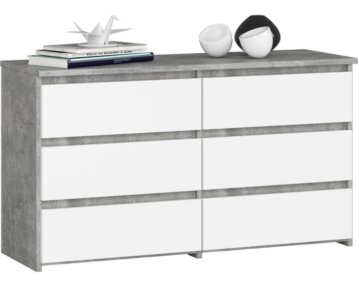 Komoda CL 100 cm 6 zásuvek beton/bílá