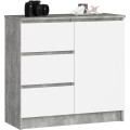 Komoda JERRY K 80 cm 1 dveře 3 zásuvky beton/bílá