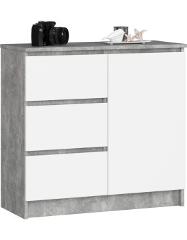 Komoda JERRY K 80 cm 1 dveře 3 zásuvky beton/bílá