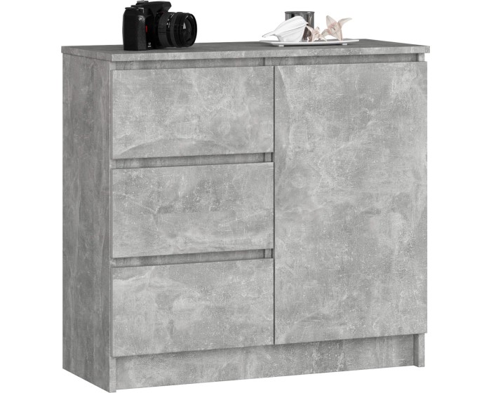 Komoda JERRY K 80 cm 1 dveře 3 zásuvky beton