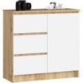 Komoda JERRY K 80 cm 1 dveře 3 zásuvky dub artisan/bílá