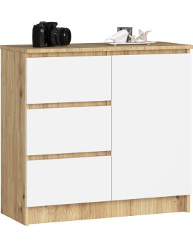Komoda JERRY K 80 cm 1 dveře 3 zásuvky dub artisan/bílá