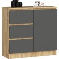 Komoda JERRY K 80 cm 1 dveře 3 zásuvky dub artisan/grafitově šedá