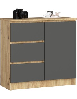 Komoda JERRY K 80 cm 1 dveře 3 zásuvky dub artisan/grafitově šedá