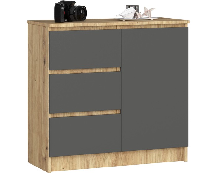 Komoda JERRY K 80 cm 1 dveře 3 zásuvky dub artisan/grafitově šedá