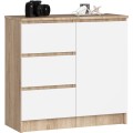 Komoda JERRY K 80 cm 1 dveře 3 zásuvky dub sonoma/bílá