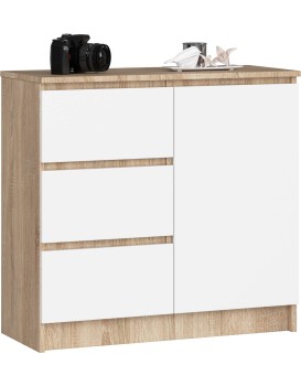 Komoda JERRY K 80 cm 1 dveře 3 zásuvky dub sonoma/bílá