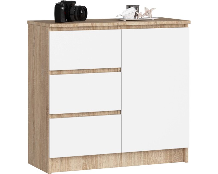 Komoda JERRY K 80 cm 1 dveře 3 zásuvky dub sonoma/bílá