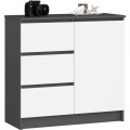 Komoda JERRY K 80 cm 1 dveře 3 zásuvky šedá/bílá