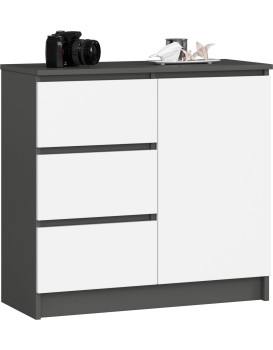 Komoda JERRY K 80 cm 1 dveře 3 zásuvky šedá/bílá