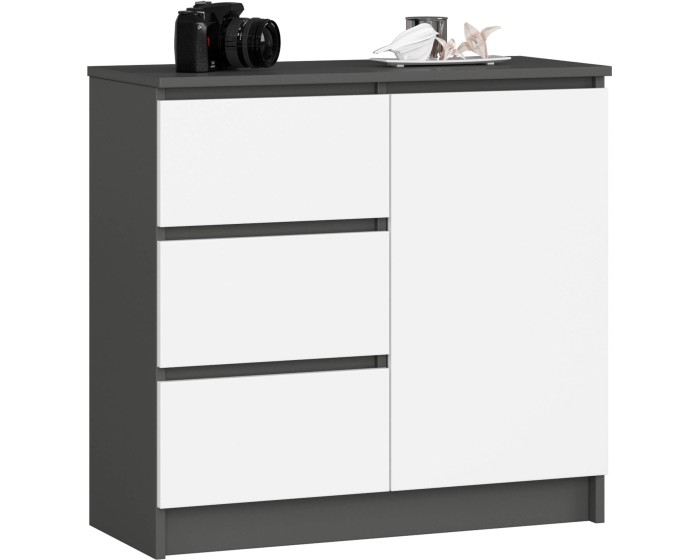 Komoda JERRY K 80 cm 1 dveře 3 zásuvky šedá/bílá