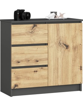 Komoda JERRY K 80 cm 1 dveře 3 zásuvky grafitově šedá/dub artisan