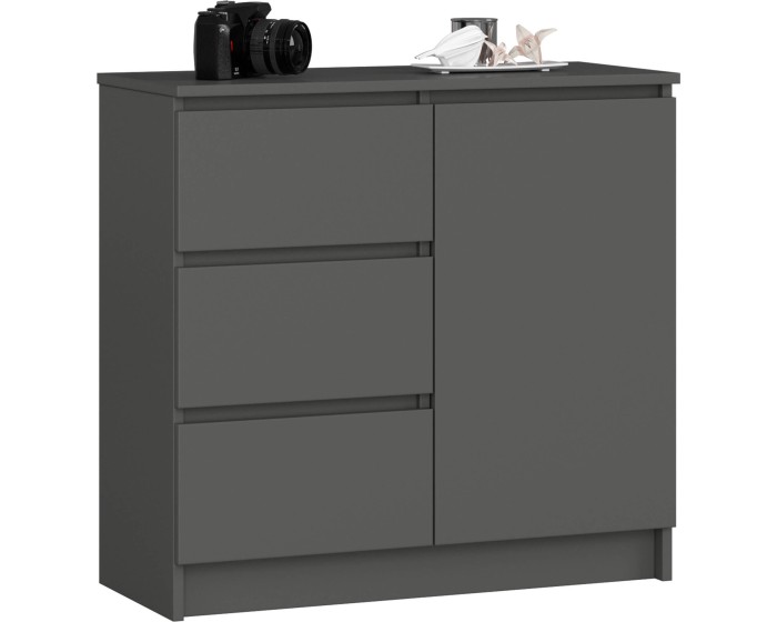 Komoda JERRY K 80 cm 1 dveře 3 zásuvky grafitově šedá
