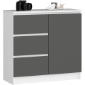 Komoda JERRY K 80 cm 1 dveře 3 zásuvky bílá/šedá