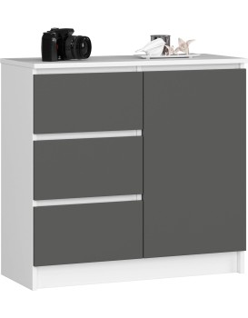 Komoda JERRY K 80 cm 1 dveře 3 zásuvky bílá/šedá